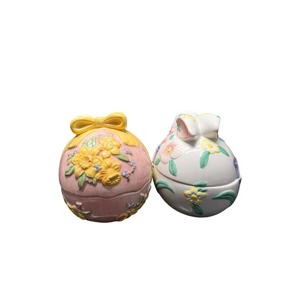 Two Ceramic Easter Egg & Bunny Shaped Trinket Box - Picture 2 of 8